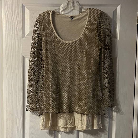 Jude Tops - Elegant Beige Long Sleeve Mesh Top